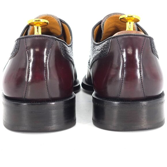 Vintage Magnanni Spain Men 10 Burgundy Black Leather Dress Shoes Wingtip Oxfords - Picture 3 of 11